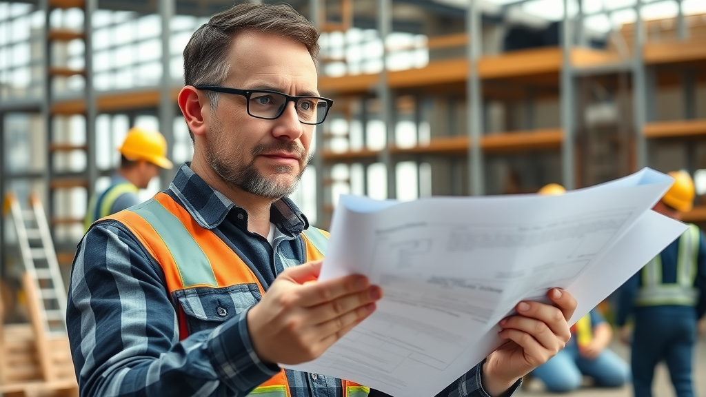 Choosing a general contractor with confident contractor reviewing project plans onsite