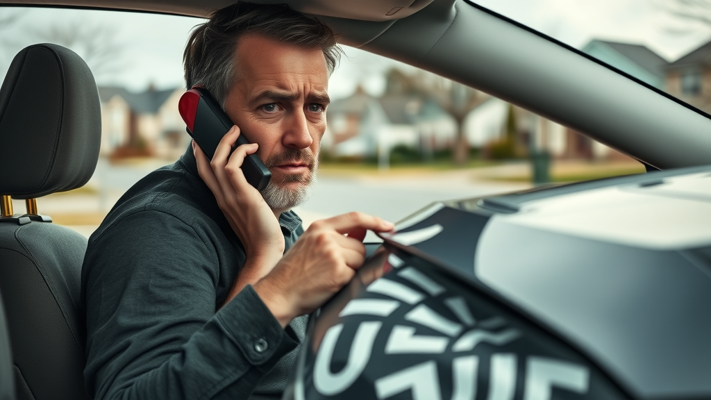 Frustrated driver on phone after minor accident illustrating common misconceptions of auto insurance coverage Tennessee