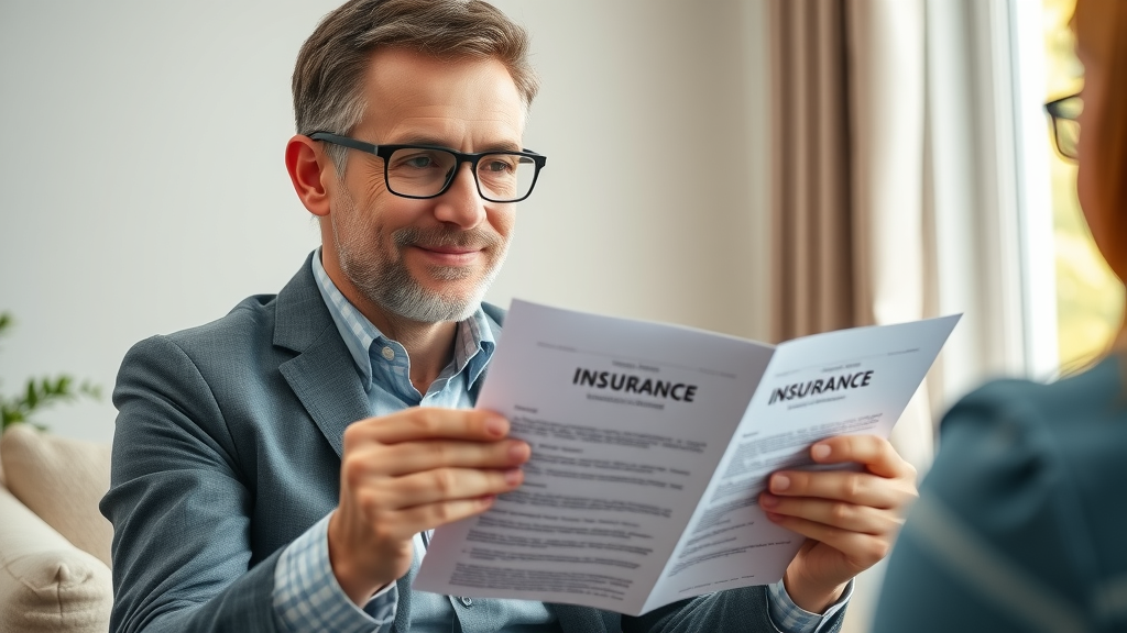 Choosing a general contractor with insurance agent showing liability insurance documents