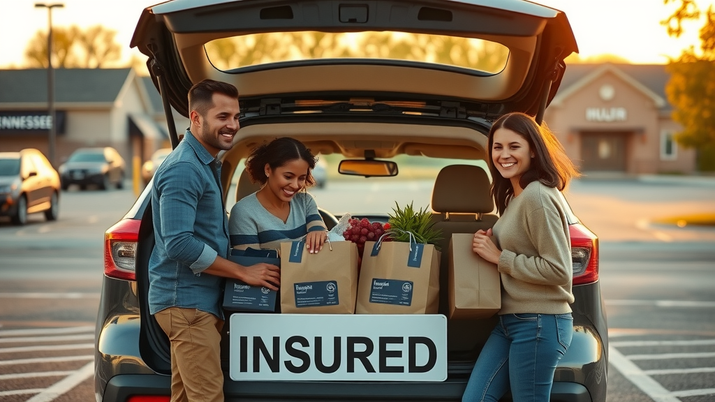Uninsured motorist coverage Tennessee: safe insured family in Tennessee suburban parking lot