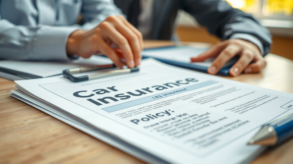Auto insurance coverage Tennessee concept with detailed insurance policy documents on a desk at a professional office setting