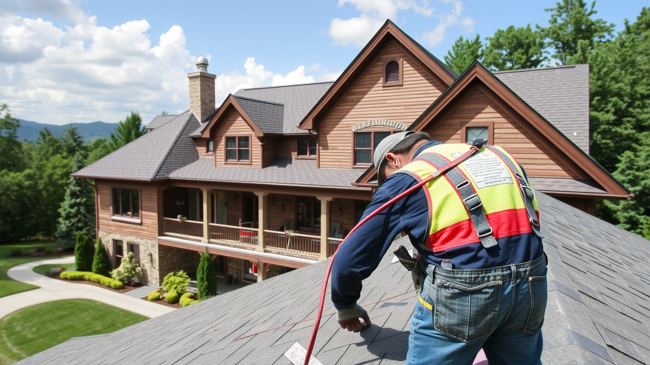 Skilled roofing contractor installing high-quality shingles on residential roof